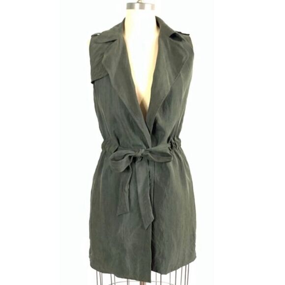 Elevenses Olive Wrap Trench Dress / Vest. SP. Anthropologie - Picture 3 of 13